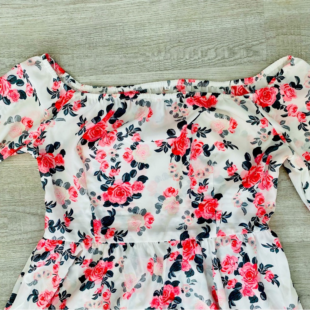 sheer rose off shoulder maxi dress